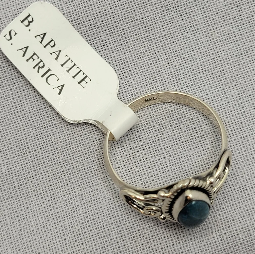 Blue Apatite Sterling Silver Horseshoe Ring Signed Size 7